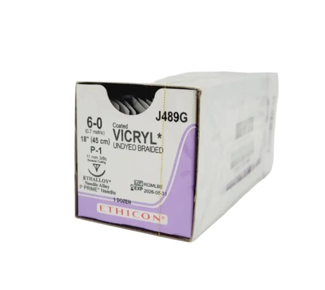 Ethicon J489G 6-0 Coated Vicryl Undyed Braided Box of 12 Ethicon