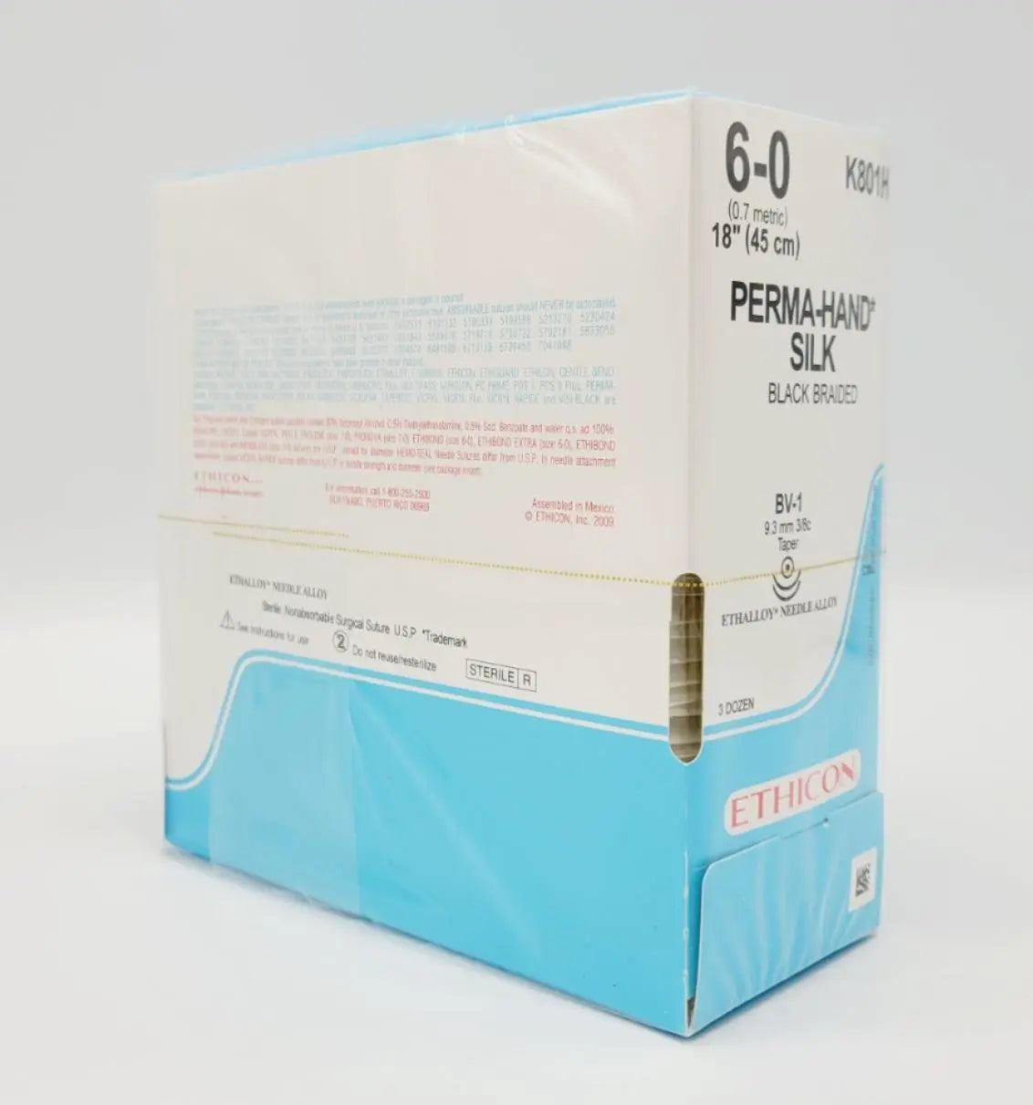 Ethicon K801H 6-0 Perma Hand Silk Black Braided Box of 36 Ethicon