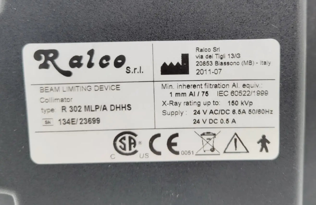 Ralco R302 MLPA DHHS X-Ray Collimator DOM: 07-2011 Ralco