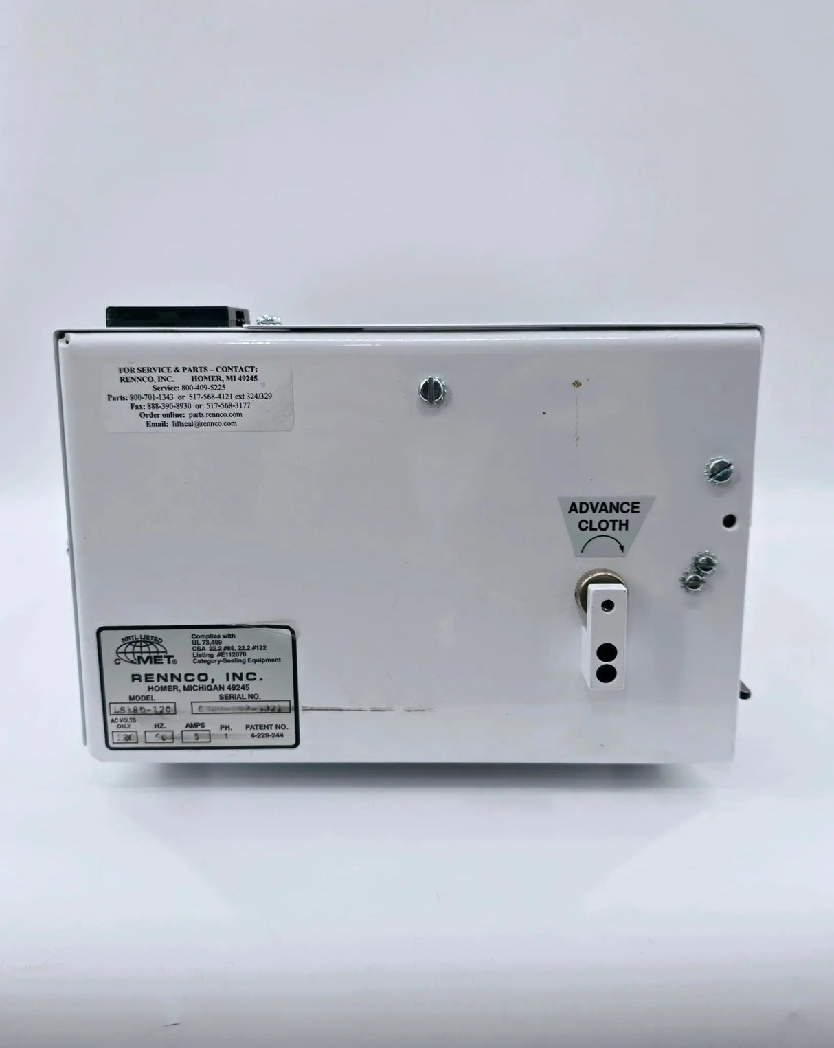 Rennco LS18D-120 Lift Seal Heat Sealer Rennco