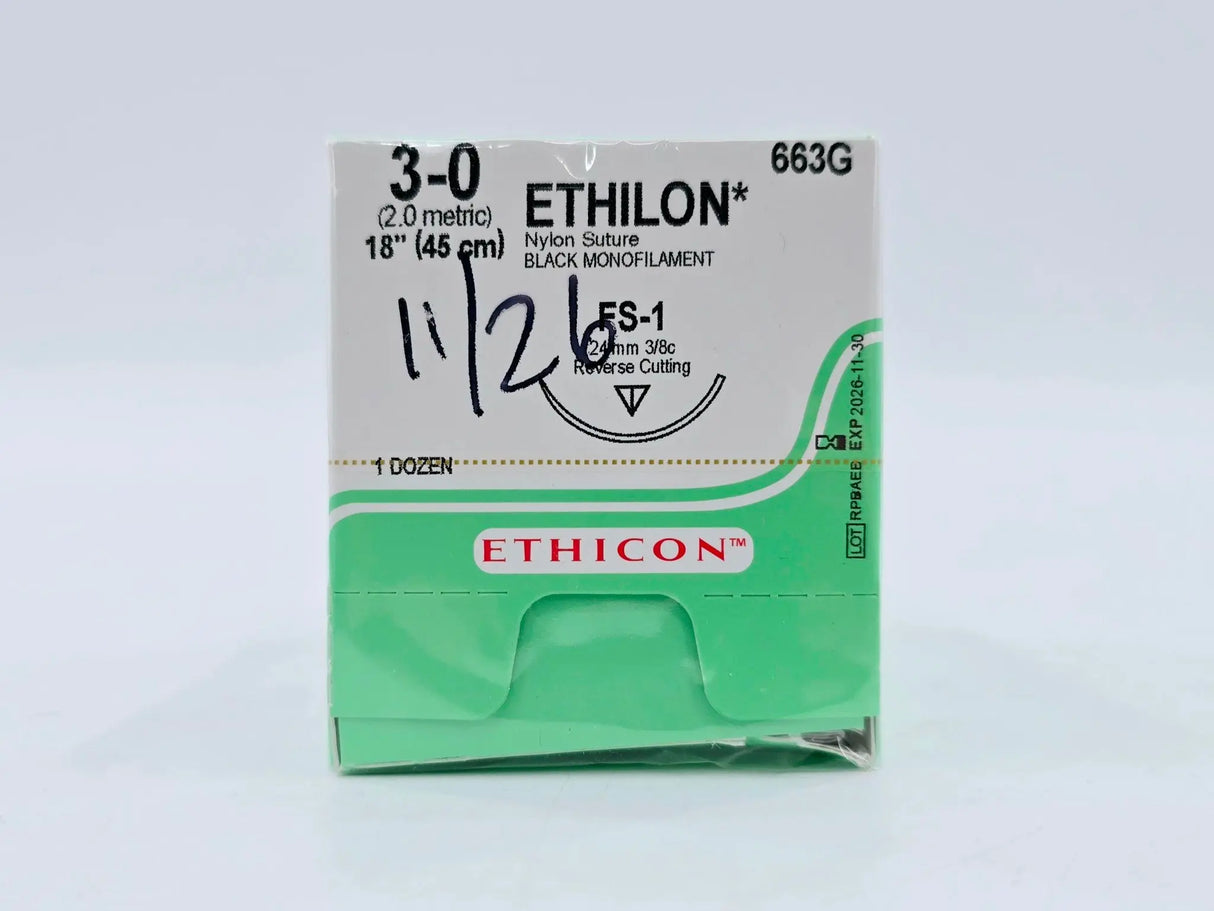 Ethicon 663G 3-0 ETHILON BLACK 1X18" FS-1 Box of 12 Ethicon
