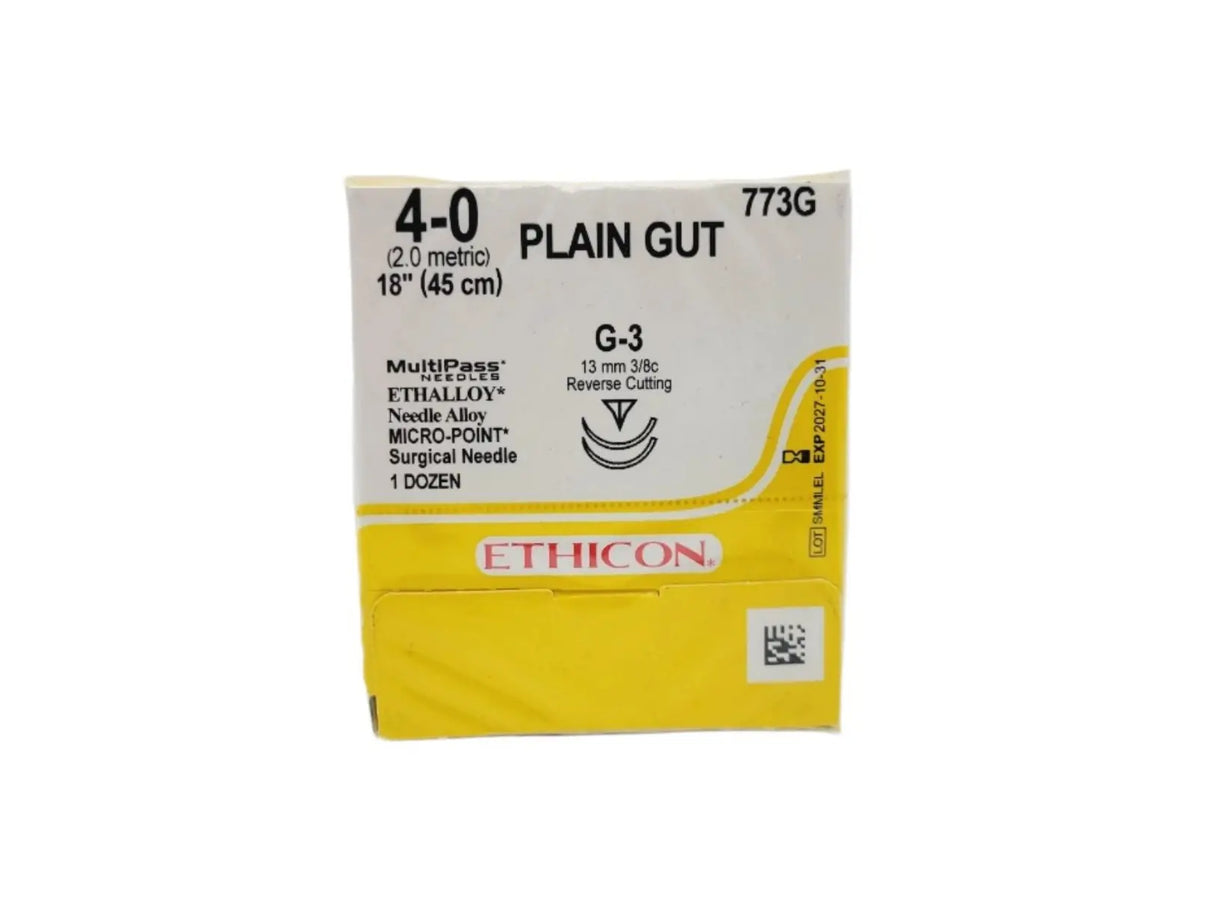 Ethicon PLAIN GUT 773G 4-0 G-3 13mm Reverse Cutting 18", Box of 12 Ethicon