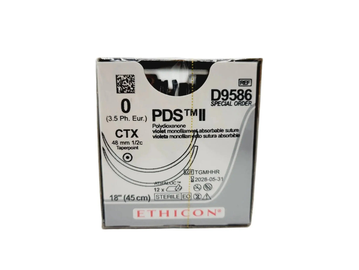 Ethicon D9586 PDS II 0 VIOLET 1X18" CTX DOUBLE ARMED, Box of 12 Ethicon