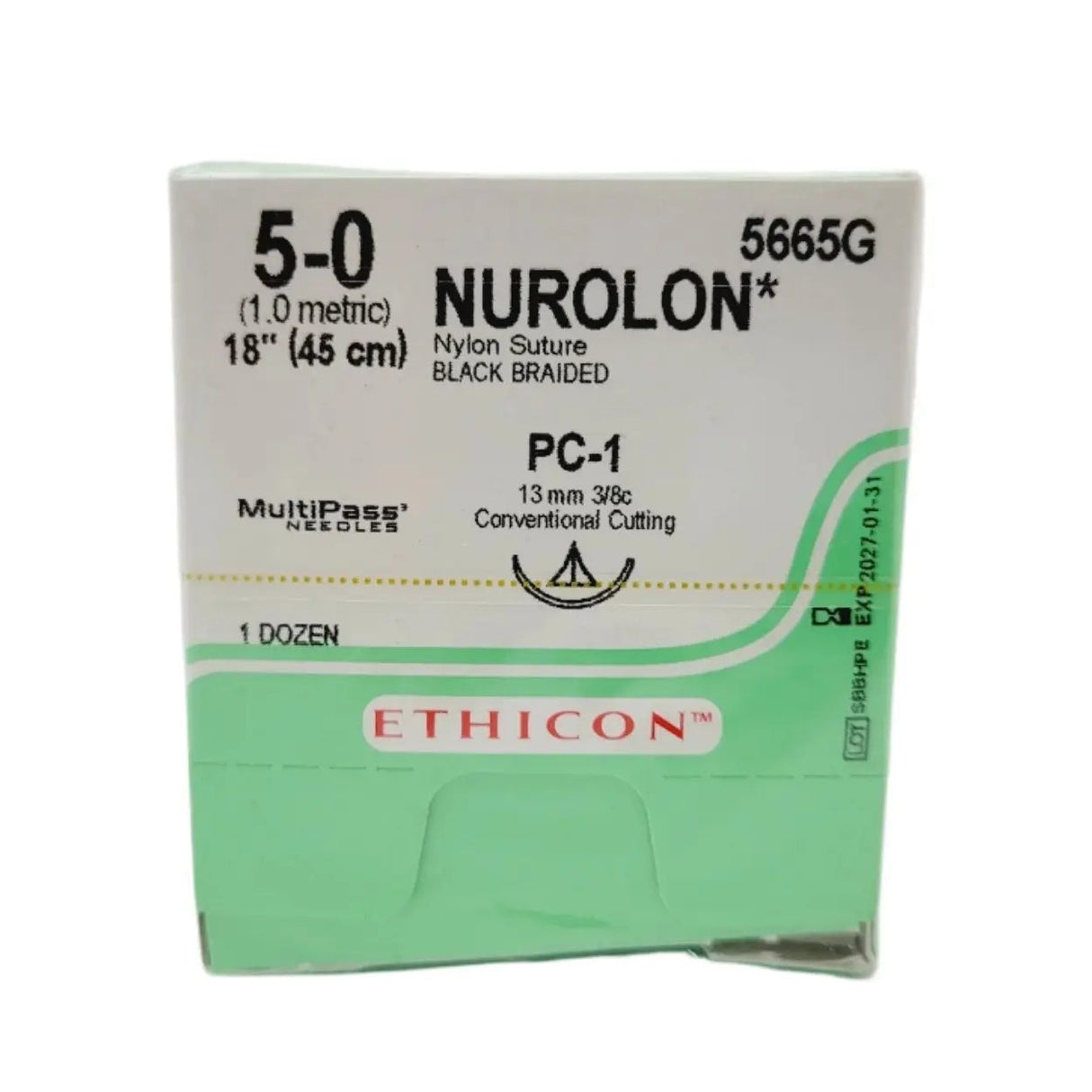 Ethicon 5665G 5-0 NUROLON BLACK 1X18" PC-1, Box of 12 Ethicon