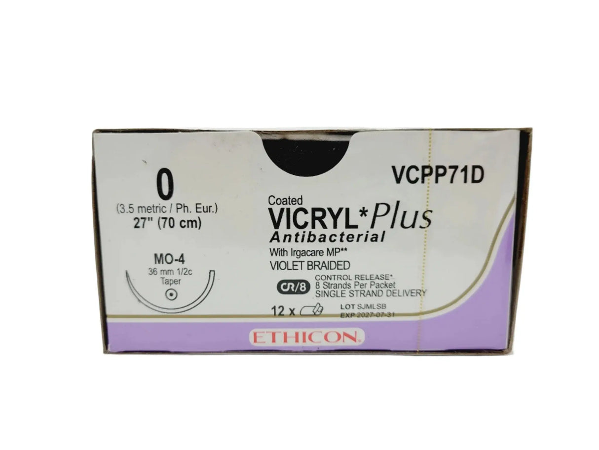 Ethicon VCPP71D 0 COATED VICRYL PLUS VIOLET 8X27" MO-4 CR, Box of 12 Ethicon