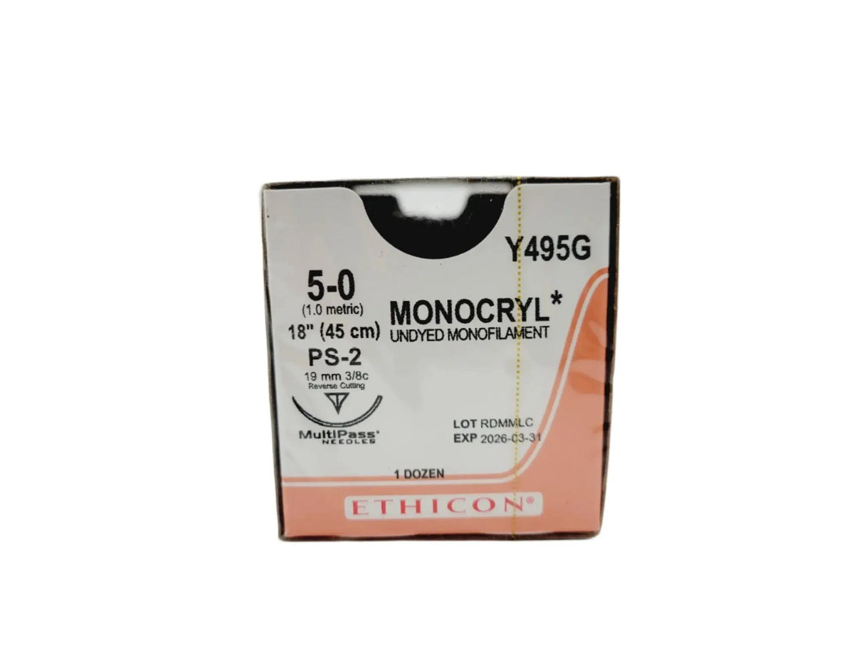 Ethicon Y495G 5-0 MONOCRYL UNDYED 1X18" PS-2, Box of 12 Ethicon