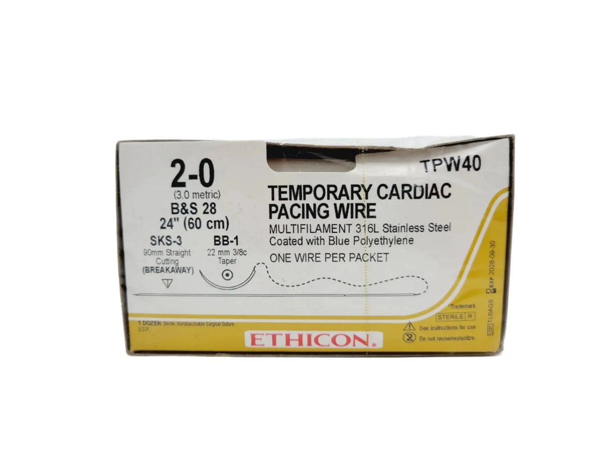 Ethicon TPW40 2-0 TEMP PACING WIRE DARK BLUE 1X24" BB-1, SKS-3, Box of 12 Ethicon