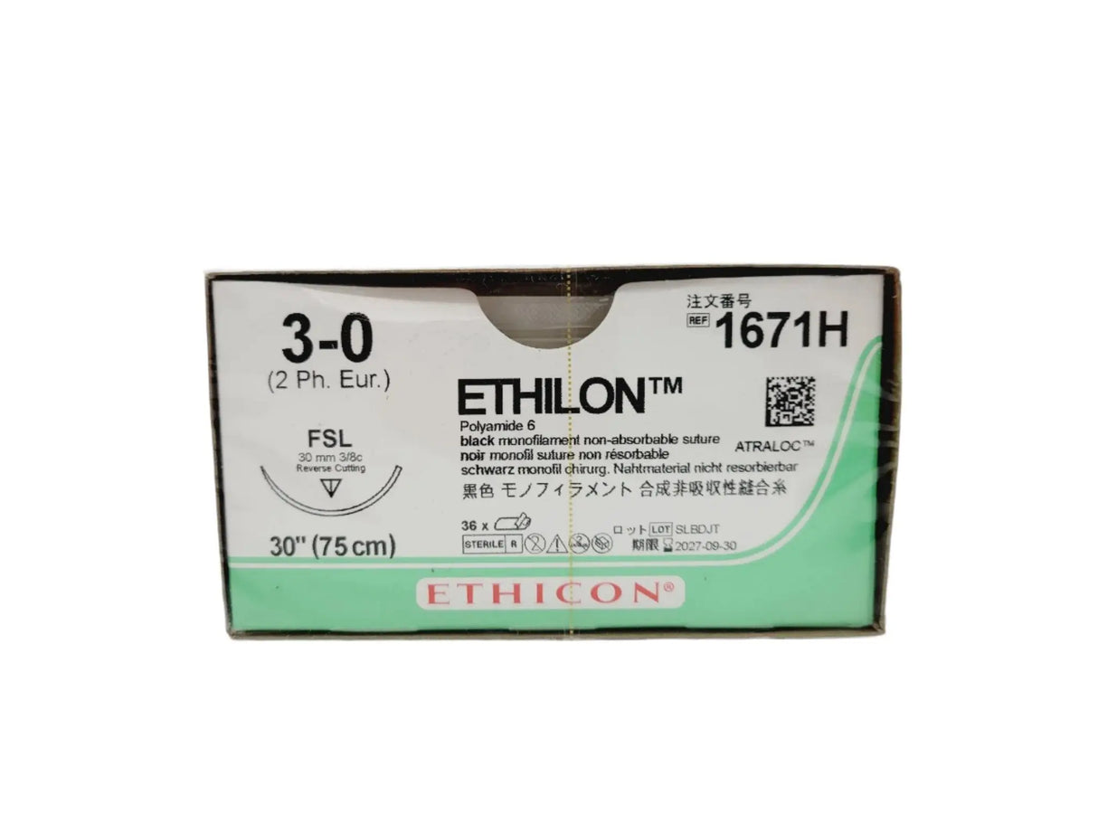 Ethicon 1671H 3-0 ETHILON 1X30" FSL BLACK Box of 36 Ethicon