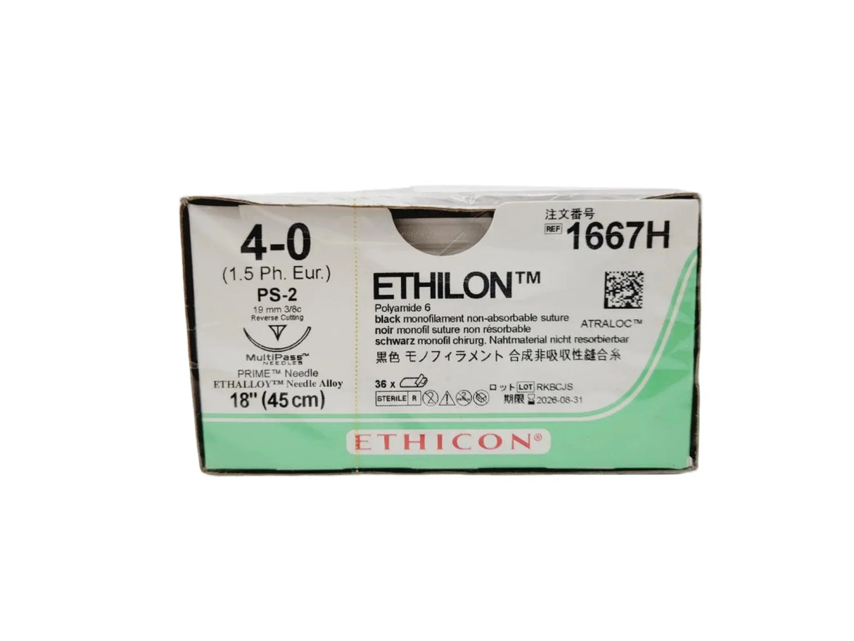 Ethicon 1667H 4-0 ETHILON BLACK 1X18" PS-2 MULTIPASS Box of 36 Ethicon