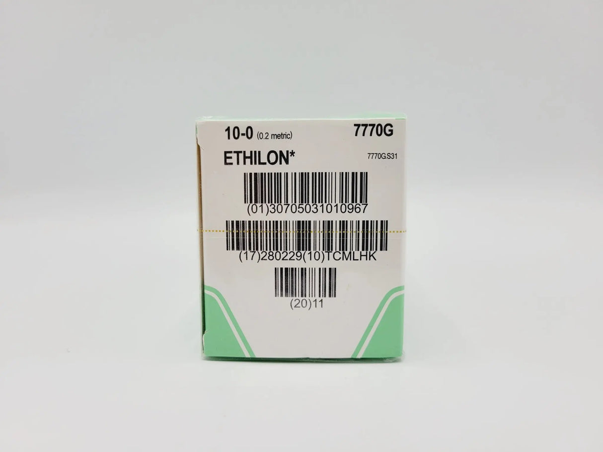 Ethicon 7770G 10-0 ETHILON BLACK 1X12" TG140-6 DOUBLE ARMED Box of 12 Ethicon