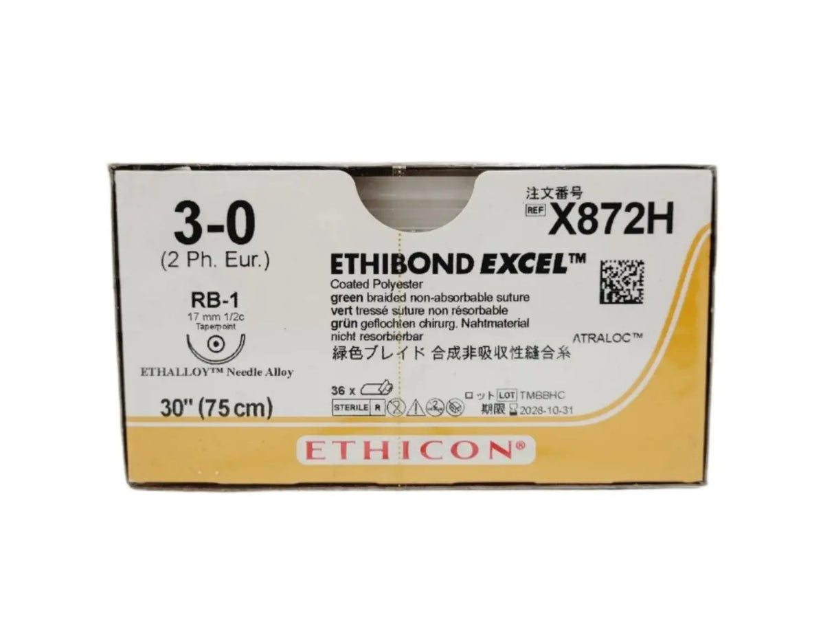 Ethicon X872H 3-0 ETHIBOND EXCEL GREEN 1X30" RB-1 Box of 36 Ethicon