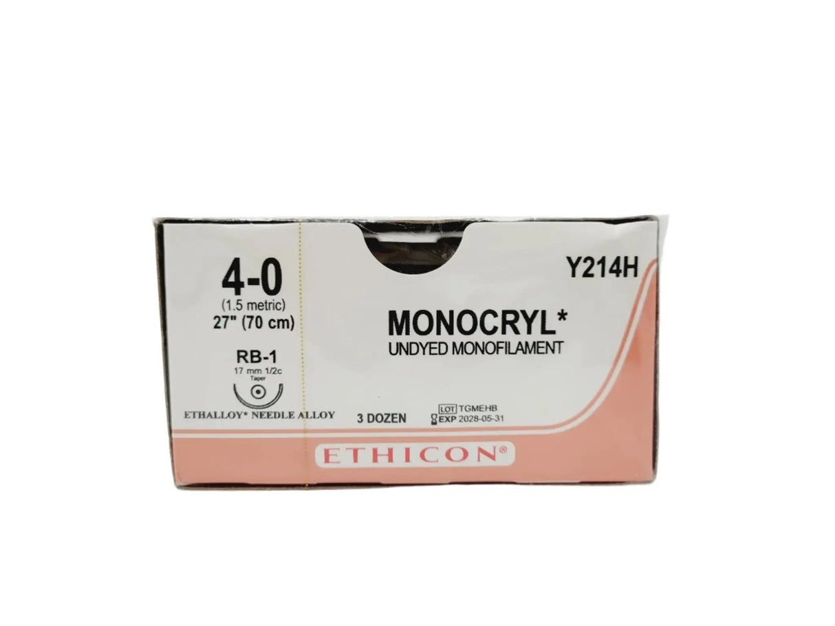 Ethicon Y214H 4-0 MONOCRYL UNDYED 1X27" RB-1 Box of 36 Ethicon