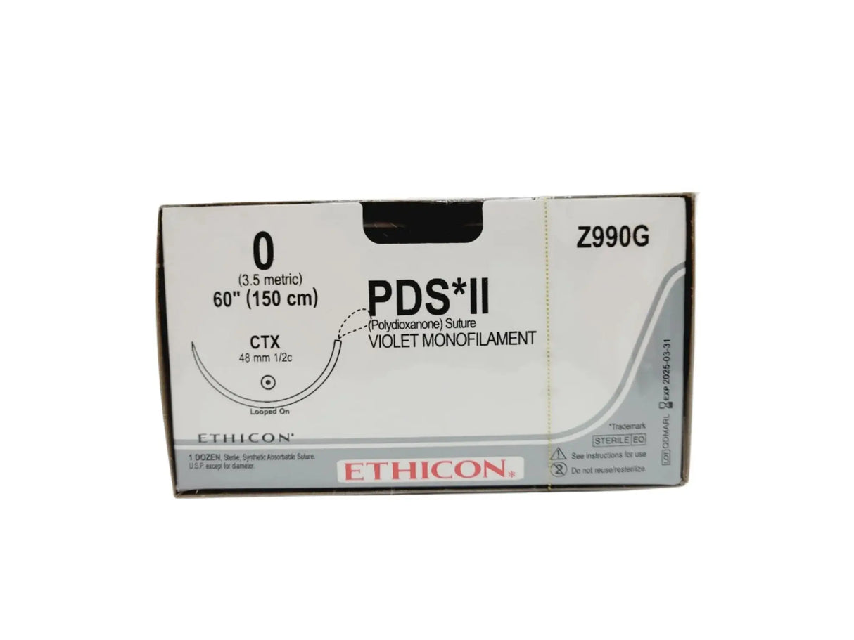 Ethicon Z990G 0 PDS II VIOLET 1X60" LOOPED 30" CTX Box of 12 (Short Dated) Ethicon