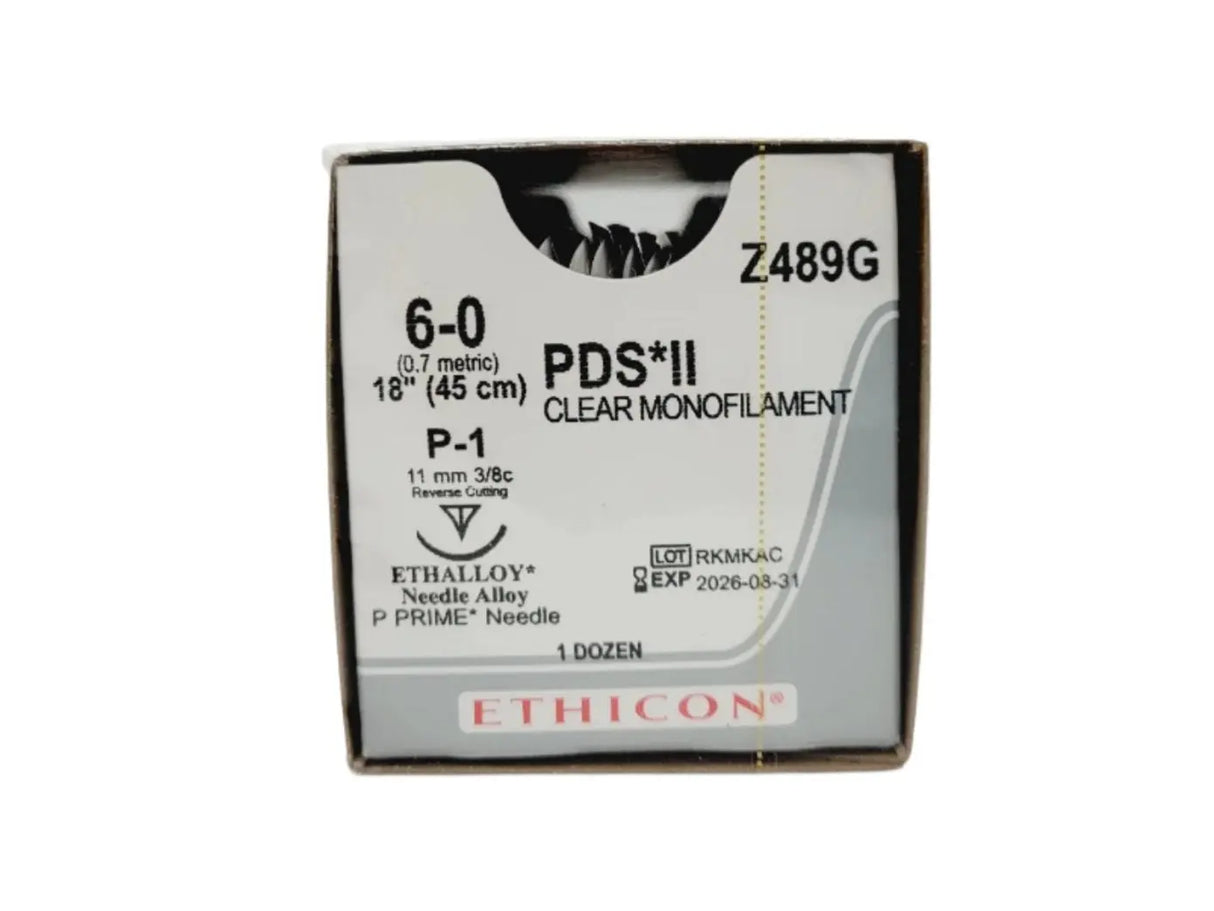 Ethicon Z489G 6-0 PDS II UNDYED 1X18" P-1 MULTIPASS Box of 12 Ethicon