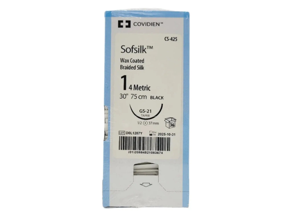 Covidien CS-425 Sofsilk 1 1X30" GS-21 Wax Coated Braided Silk Box of 36 Covidien