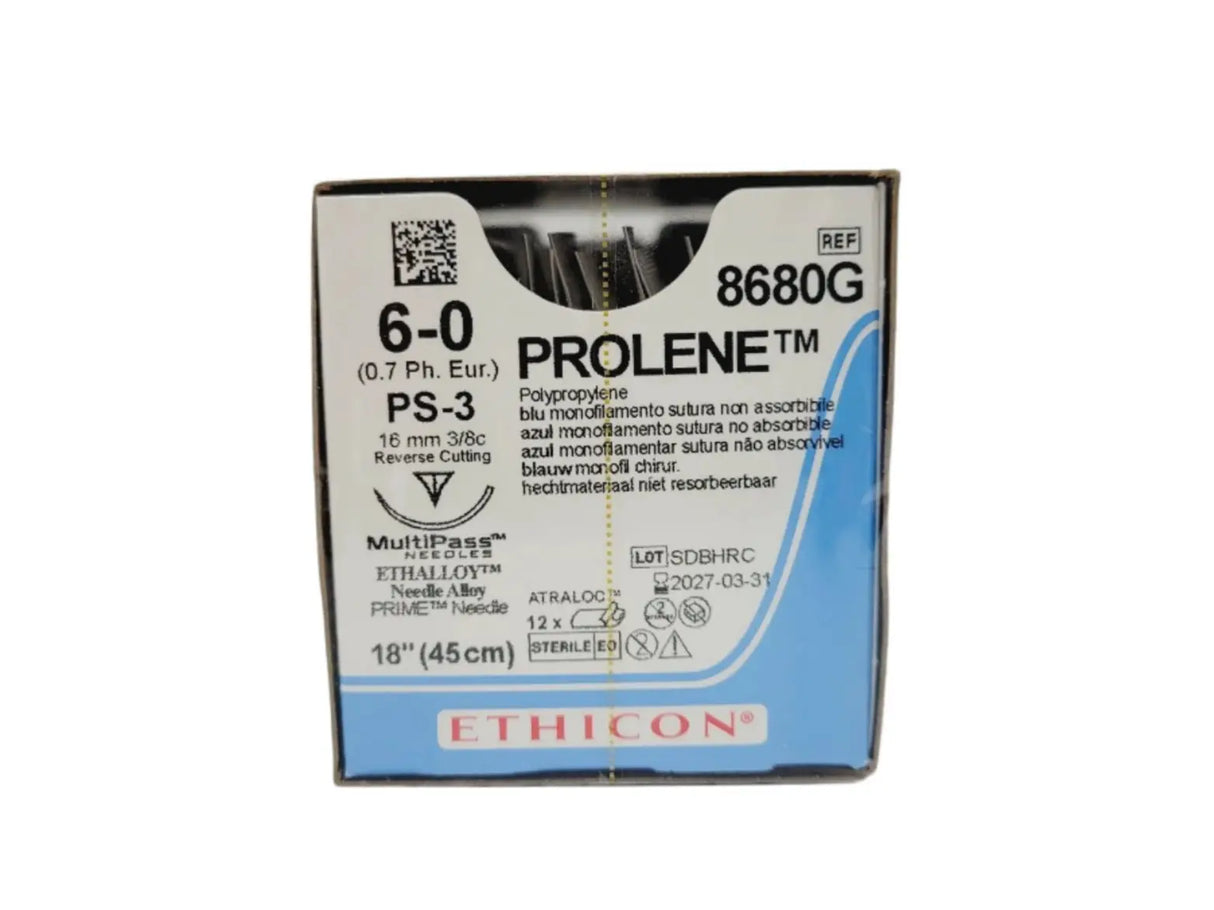 Ethicon 8680G 6-0 PROLENE BLUE 1X18" PS-3 MULTIPASS Box of 12 Ethicon