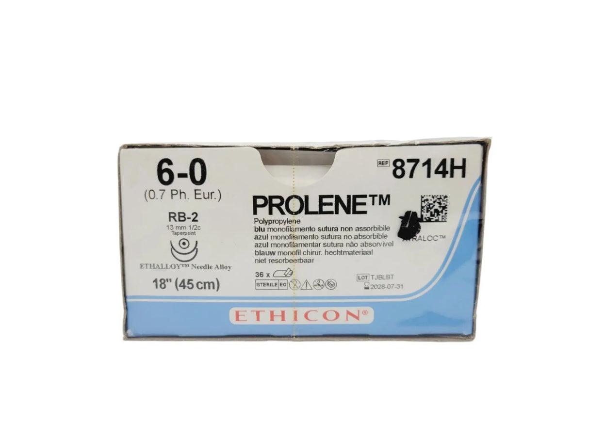 Ethicon 8714H 6-0 PROLENE BLUE 1X18" RB-2 DOUBLE ARMED Box of 36 Ethicon