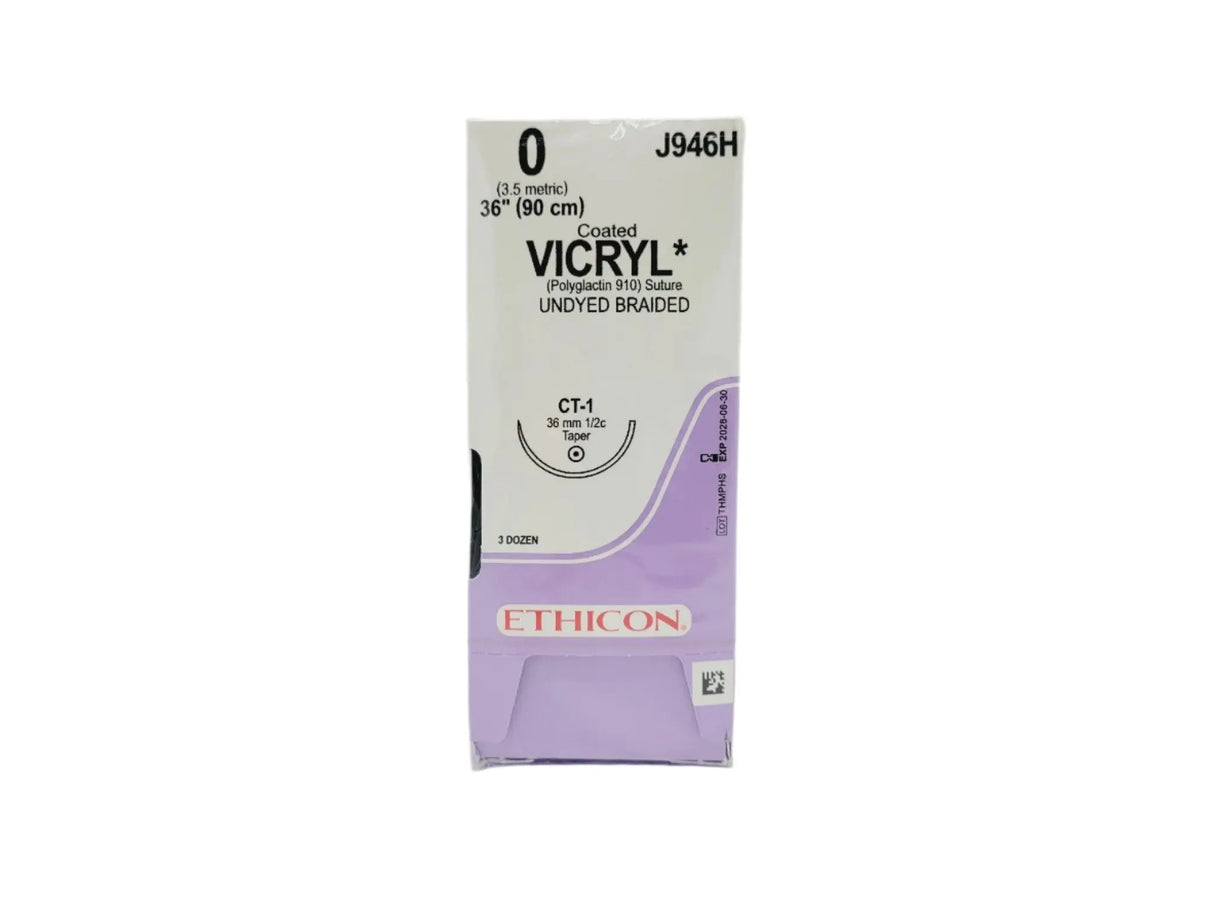 Ethicon J946H 0 COATED VICRYL UNDYED 1X36" CT-1 Box of 36 Ethicon