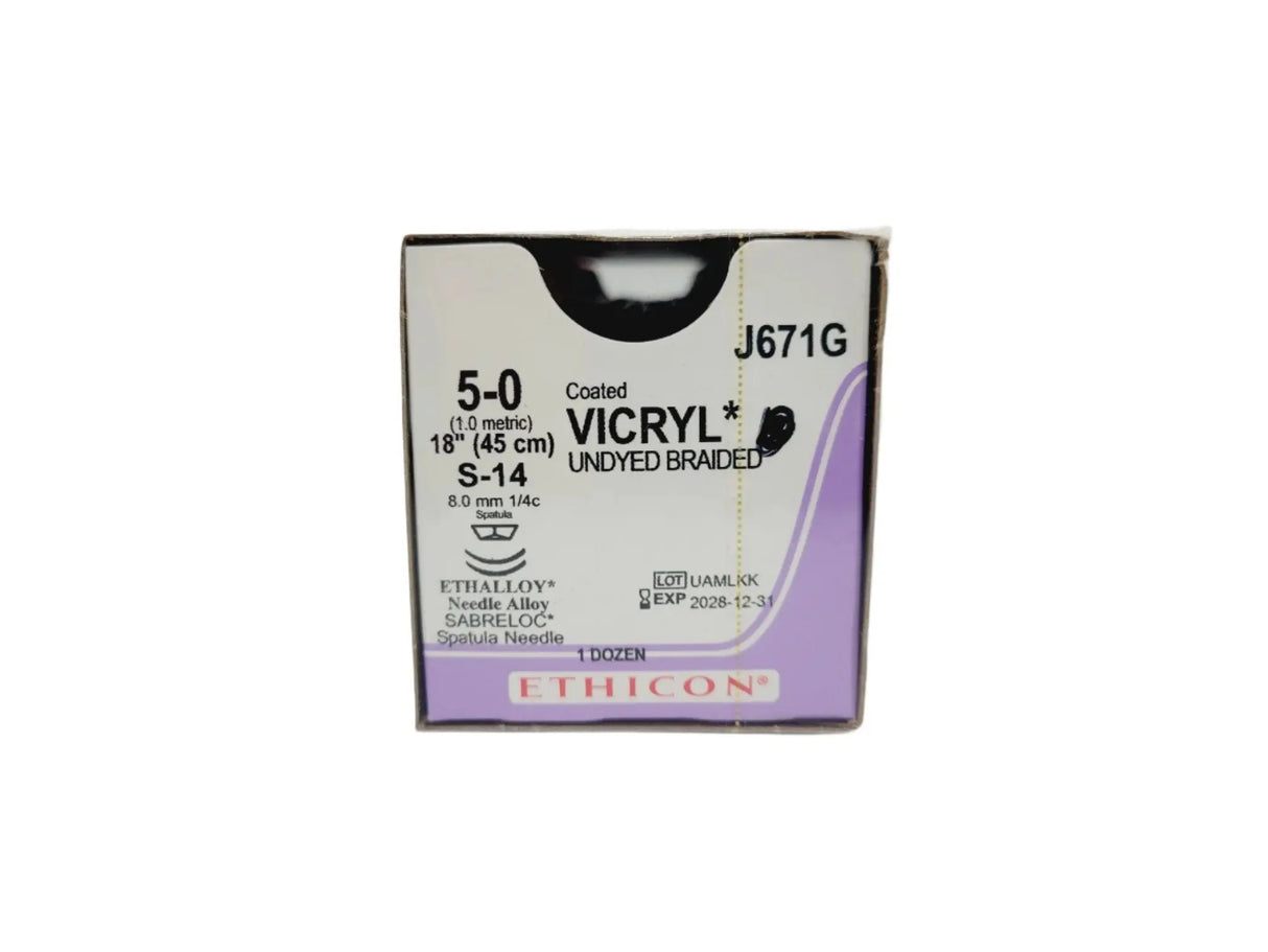 Ethicon J671G 5-0 COATED VICRYL UNDYED 1X18" S-14 DOUBLE ARMED Box of 12 Ethicon
