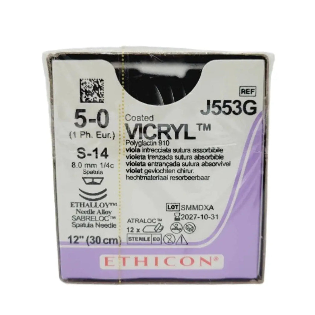 Ethicon J553G 5-0 COATED VICRYL VIOLET 1X12" S-14 DOUBLE ARMED Box of 12 Ethicon