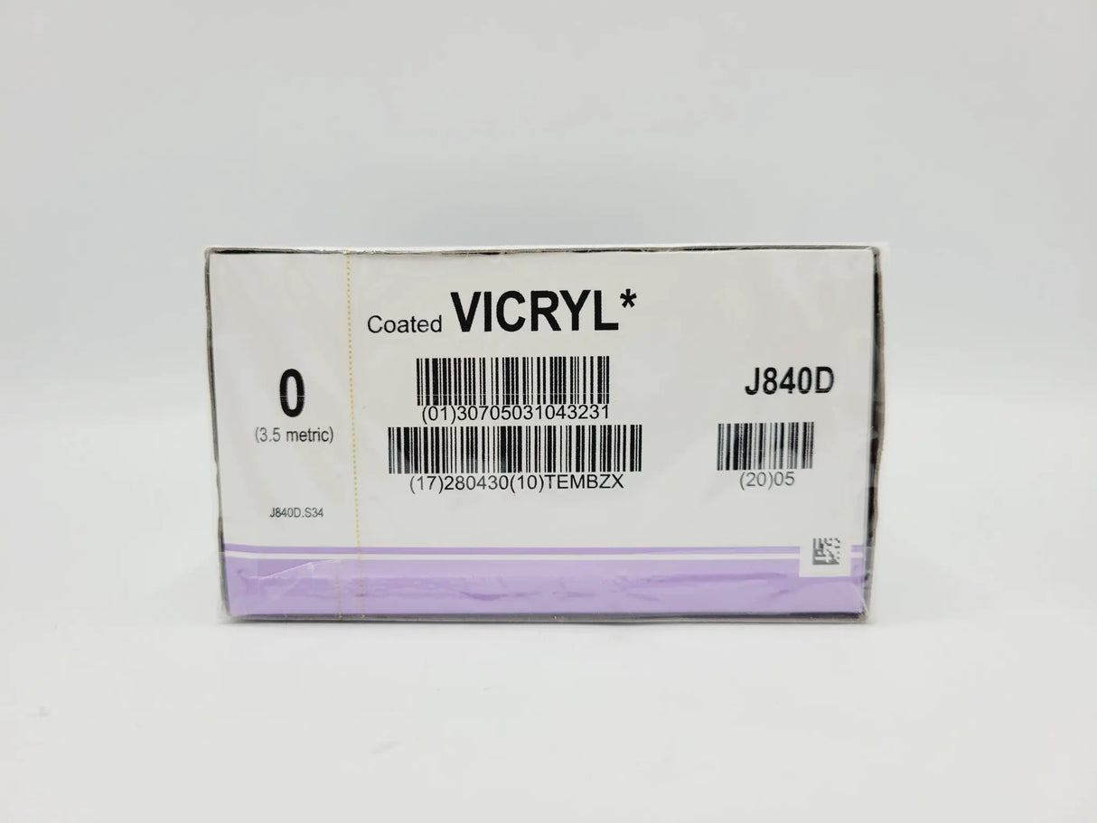 Ethicon J840D 0 COATED VICRYL 1X18" CT-1 UNDYED Box of 12 Ethicon