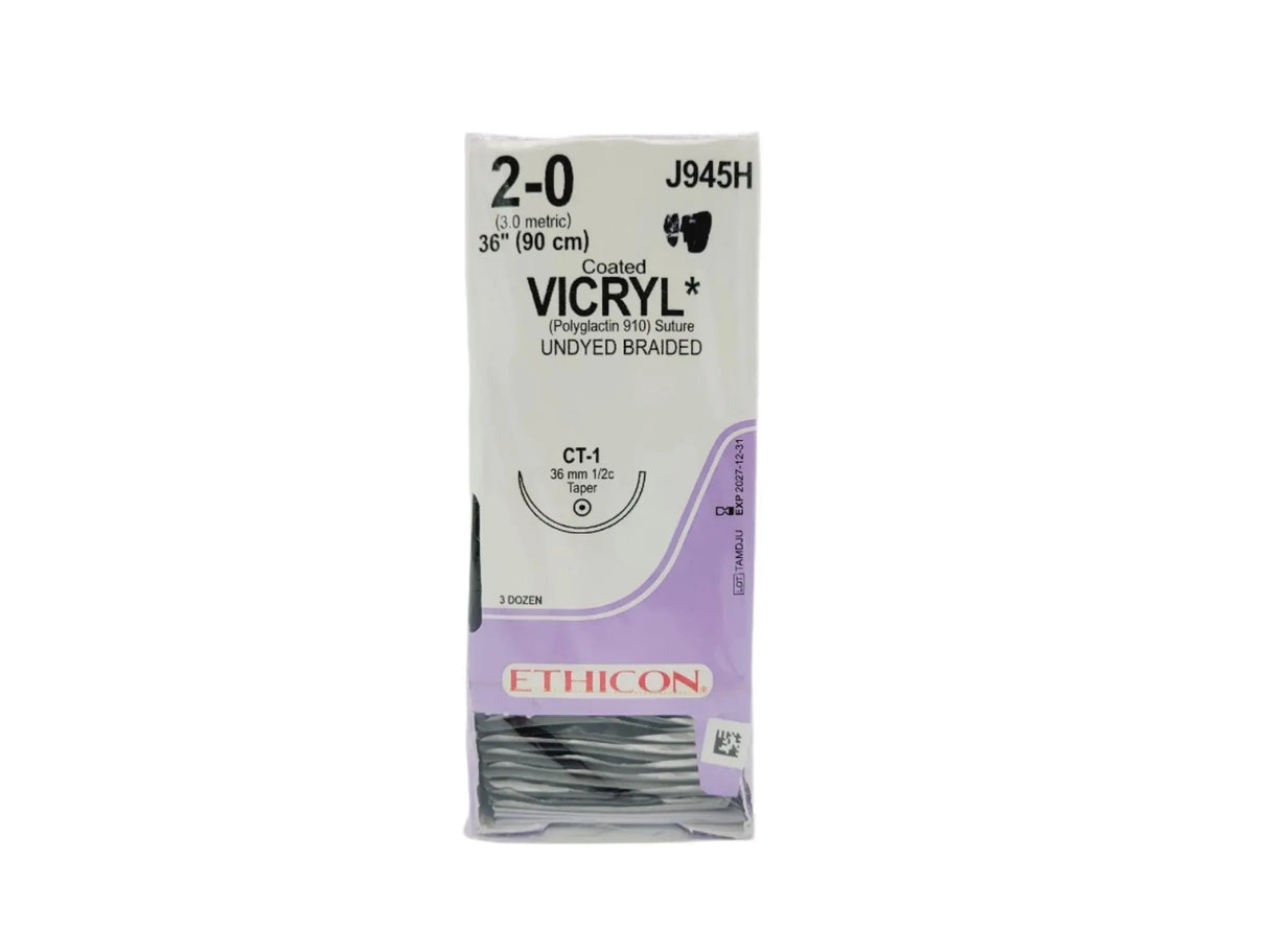 Ethicon J945H 2-0 COATED VICRYL UNDYED 1X36" CT-1 Box of 36 Ethicon