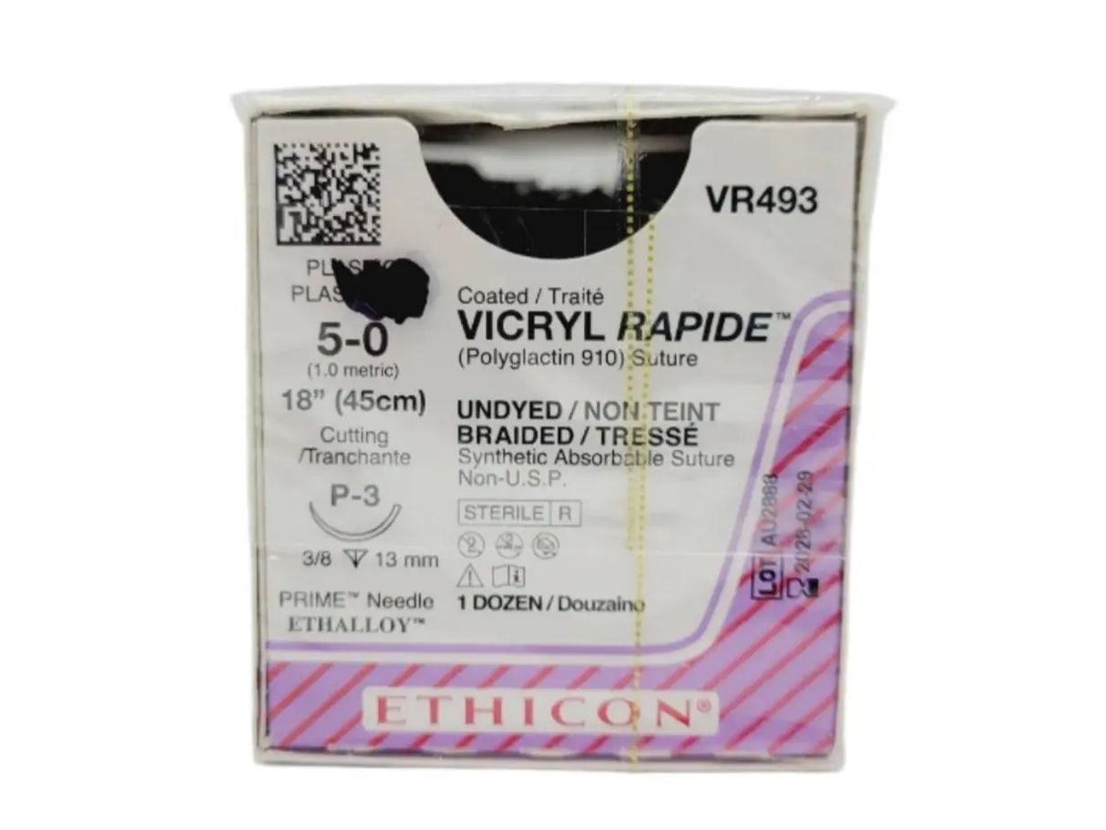 Ethicon VR493 5-0 VICRYL RAPIDE UNDYED 1X18" P-3 MULTIPASS Box of 12 Ethicon