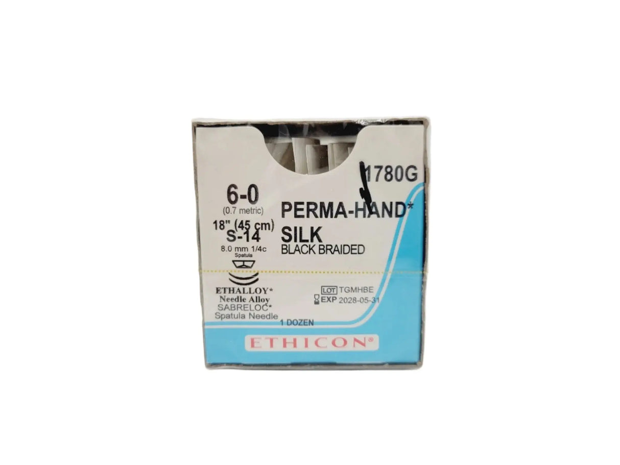 Ethicon 1780G 6-0 PERMA HAND BLACK 1X18" S-14 DOUBLE ARMED Box of 12 Ethicon