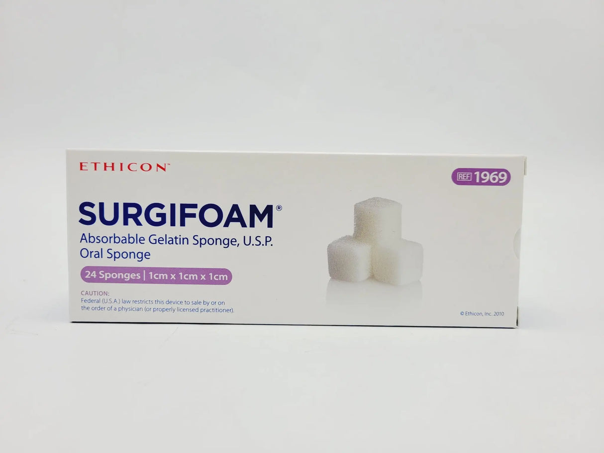 Ethicon 1969 SURGIFOAM 1cm Absorbable Gelatin Sponge, U.S.P. Box of 24 Ethicon