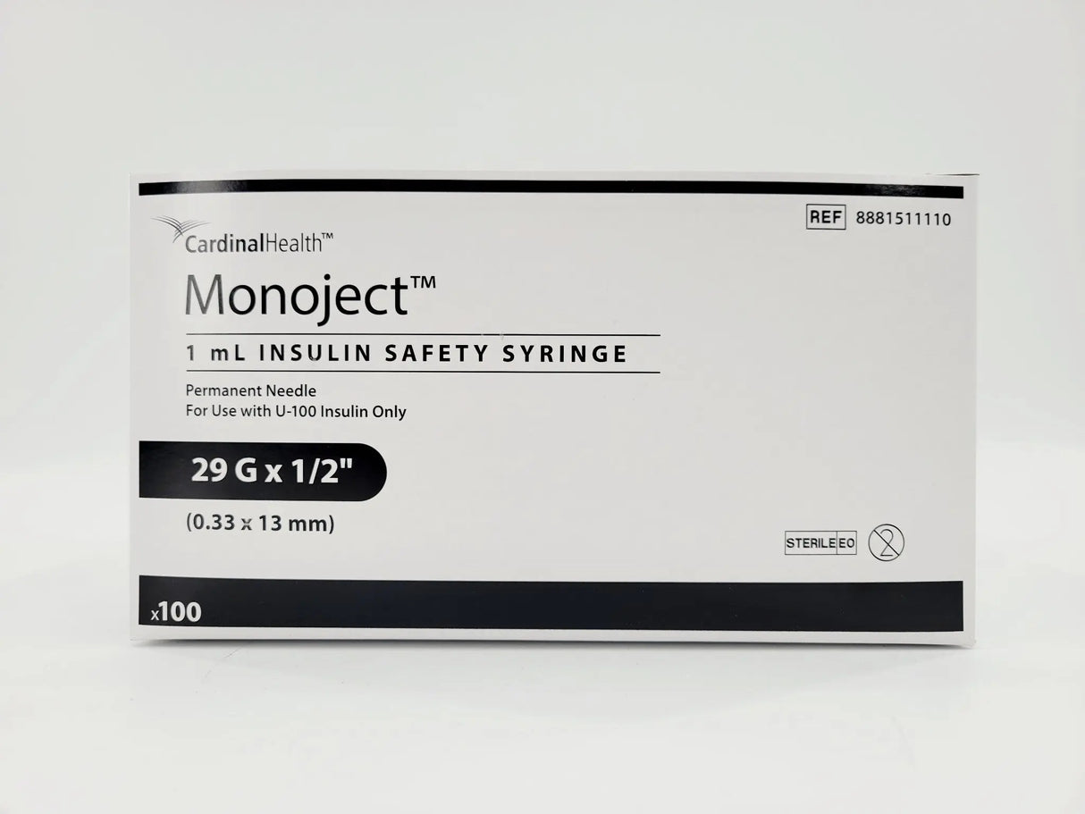Cardinal Health 8881511110 Monoject 1 mL Insulin Safety Syringe 29G Box of 100 Cardinal Health