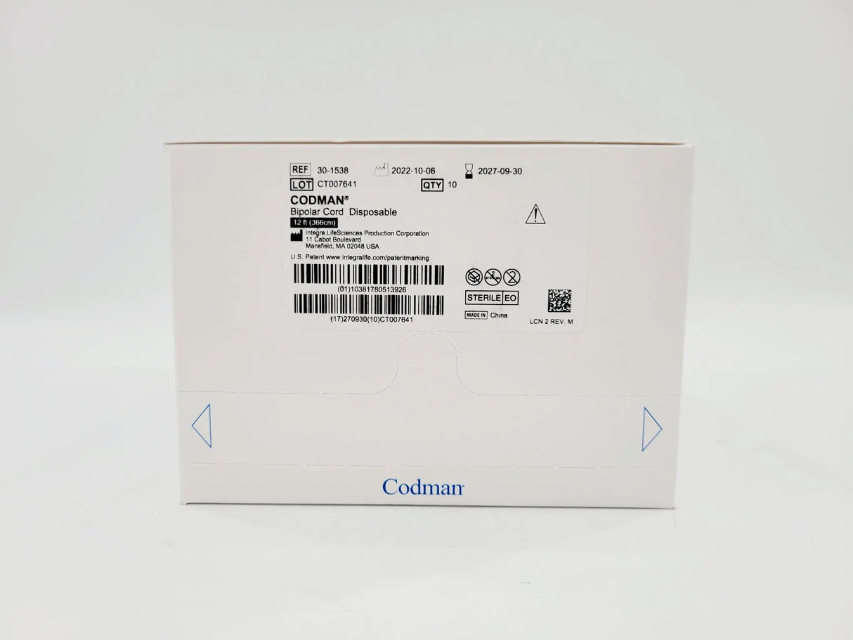 Codman 30-1538 Bipolar Cord Disposable 12' Box of 10 Codman