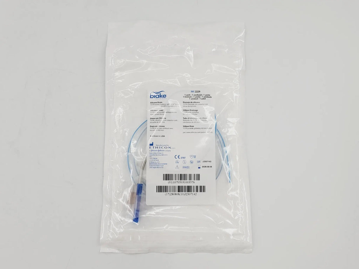 Ethicon 2229 Blake Silicone Drain 15 FR Round, Hubless w/ 3/16" Trocar Lot of 10 Ethicon