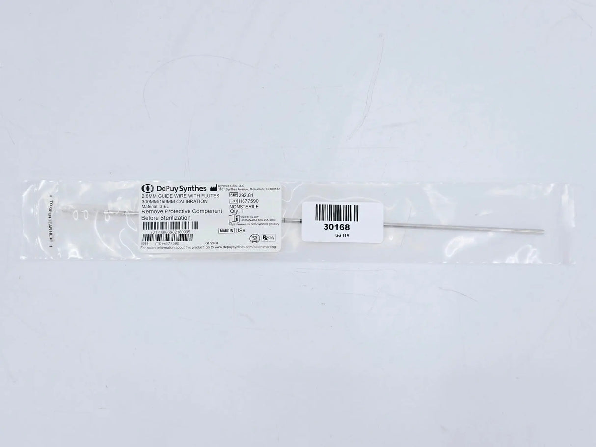 DePuy Synthes 292.81 2.8mm Guide Wire w/ Flutes 300mm/150mm Calibration DePuy Synthes