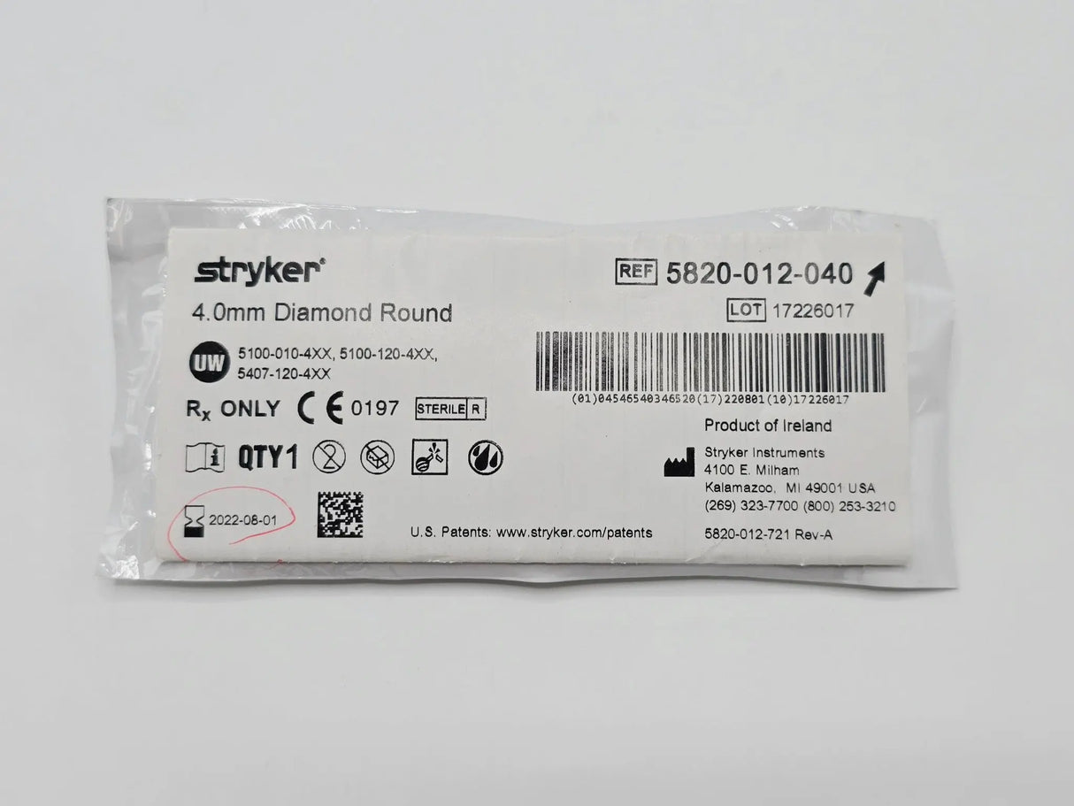 Stryker 5820-012-040 4.0mm Fine Diamond Round Bur Primis Medical