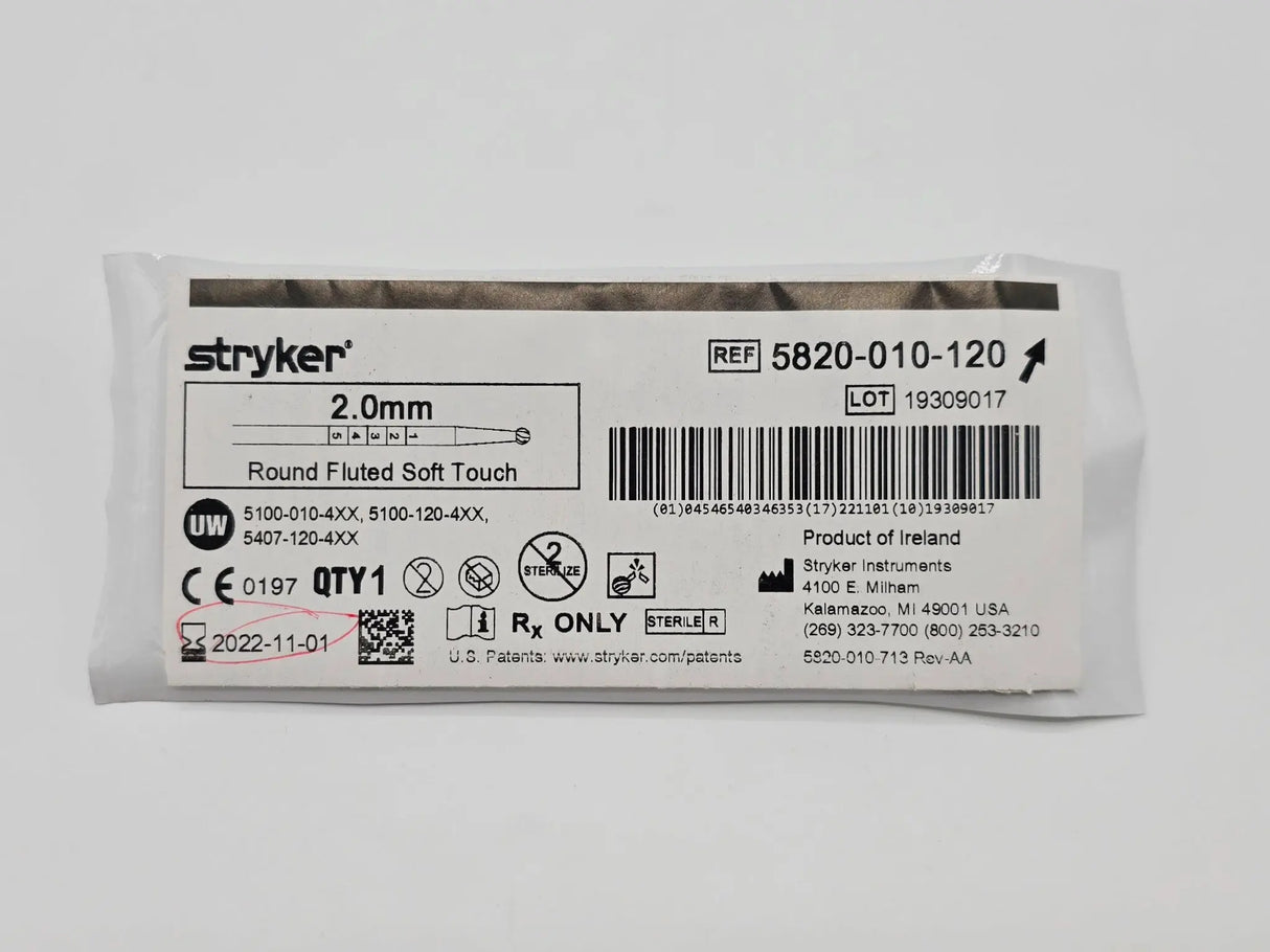 Stryker 5820-010-120 2.0mm Round Fluted Soft Touch Bur Primis Medical