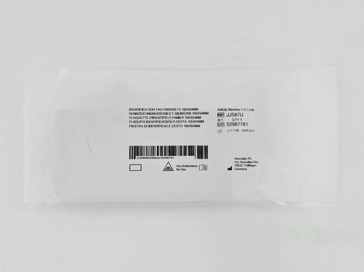 Aesculap JJ587U Sterilization Basket Identification Tag 105mm x 54mm x 10mm Primis Medical