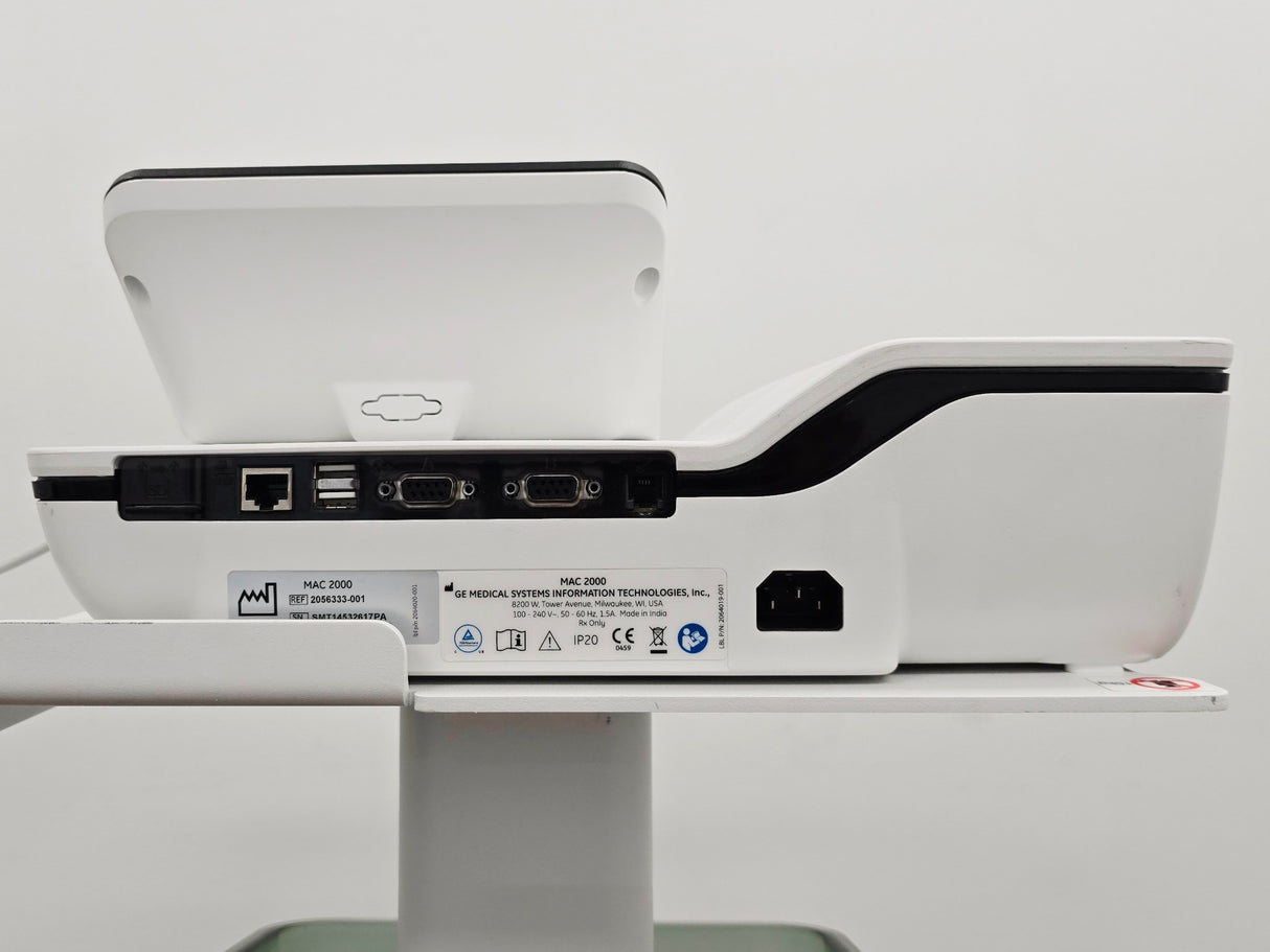 GE Healthcare MAC 2000 12-Lead Resting ECG System w/ Cart & Accessories