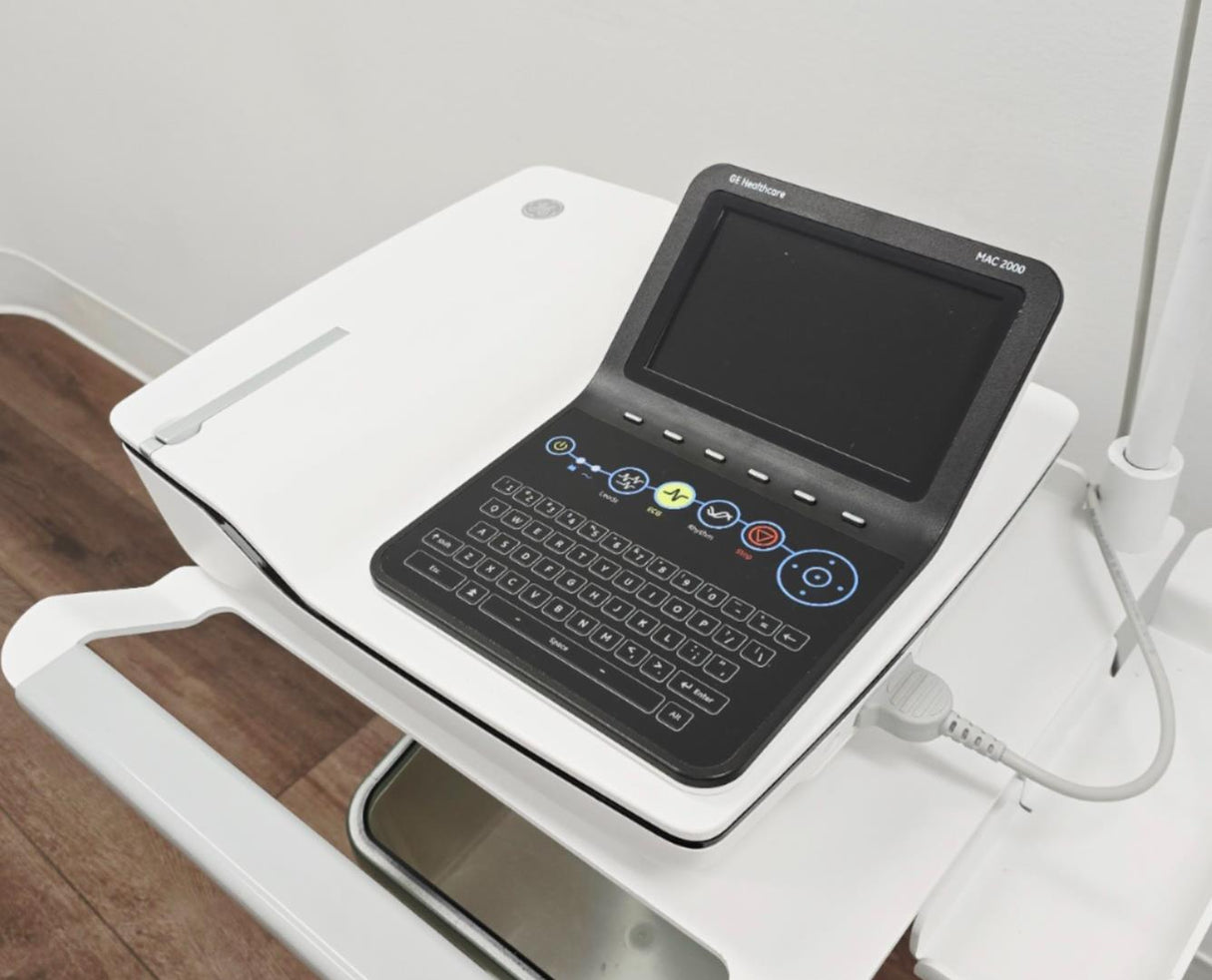 GE Healthcare MAC 2000 12-Lead Resting ECG System w/ Cart & Accessories