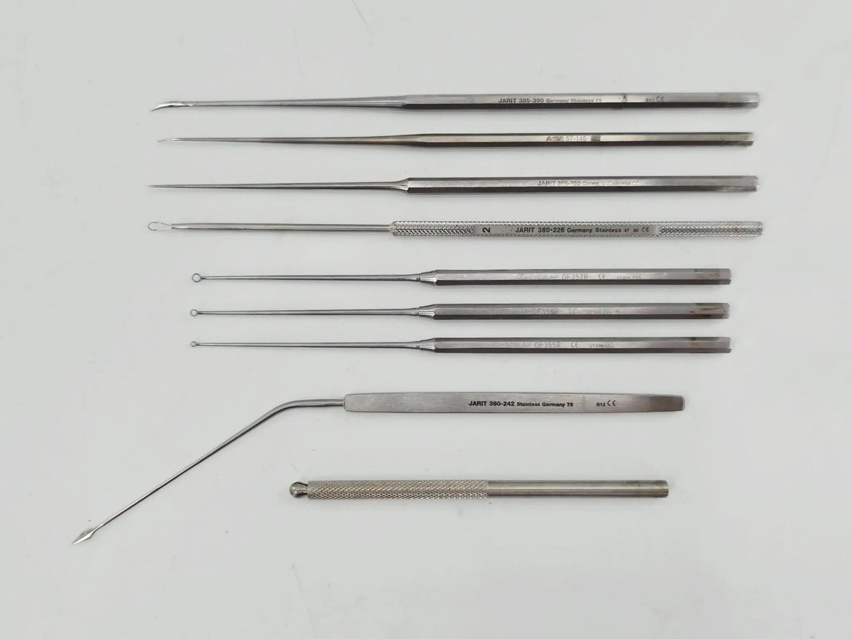 ENT Microsurgery 10-Piece Instrument Set w/ Tray Jarit Aesculap Ambler Surgical Primis Medical