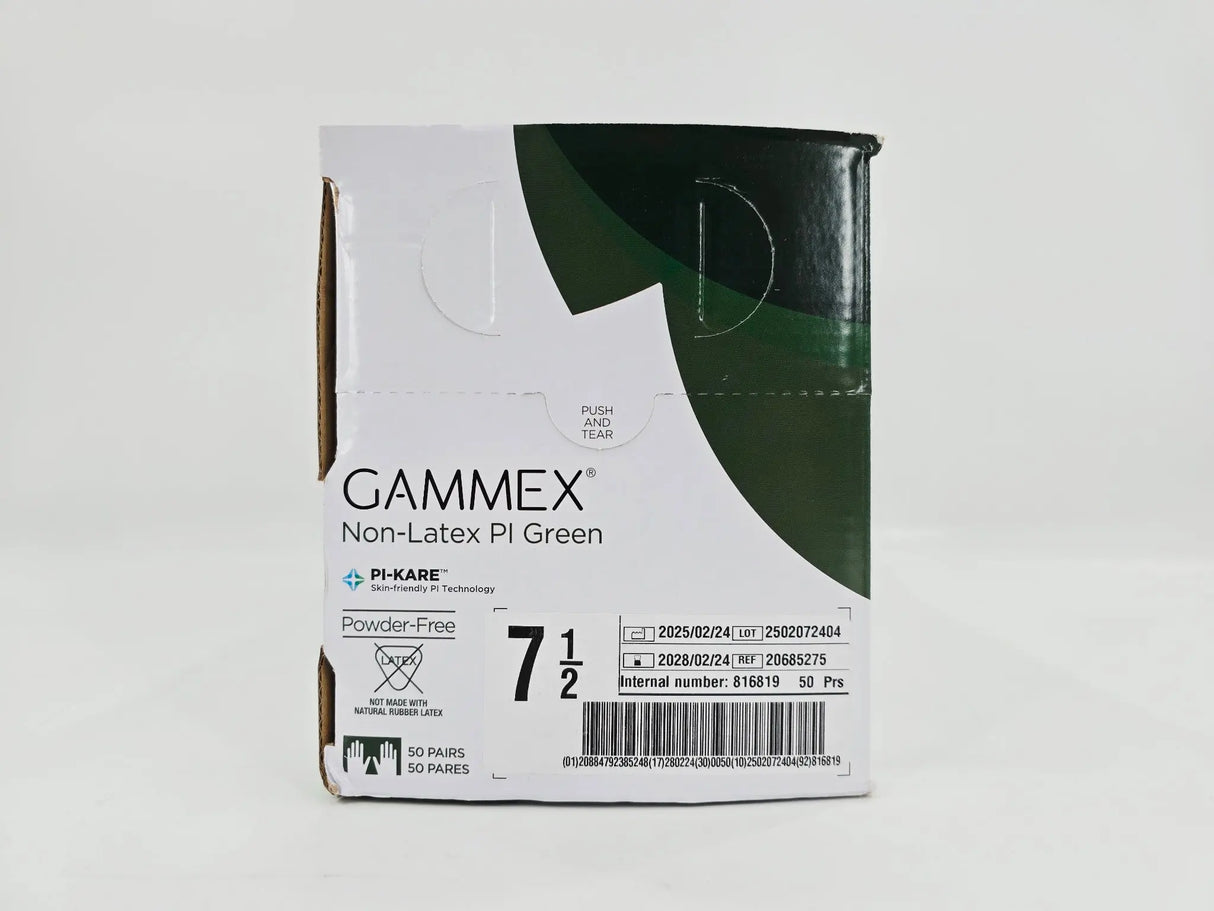 Ansell 816819 GAMMEX Non-Latex PI Green Surgical Gloves Size 7-1/2 BX/50 Pairs Primis Medical