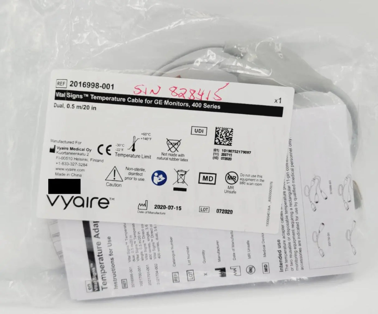 Vyaire 2016998-001 Vital Signs Temperature Cable for GE Monitors 400 Series Vyaire