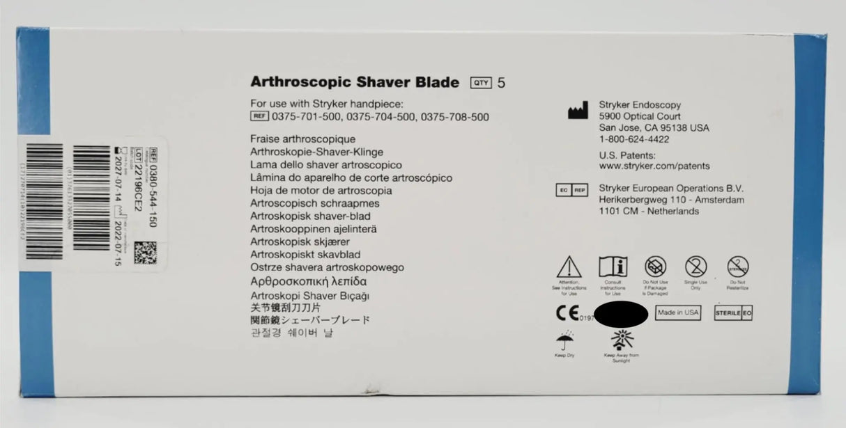 Stryker 0380-544-150 Arthroscopic Shaver Blades Box of 5 Stryker