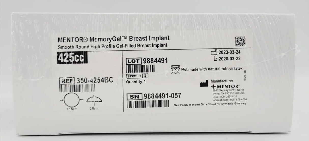 Mentor 350-4254BC Memory Gel High Profile Gel Breast Implant 425cc Mentor