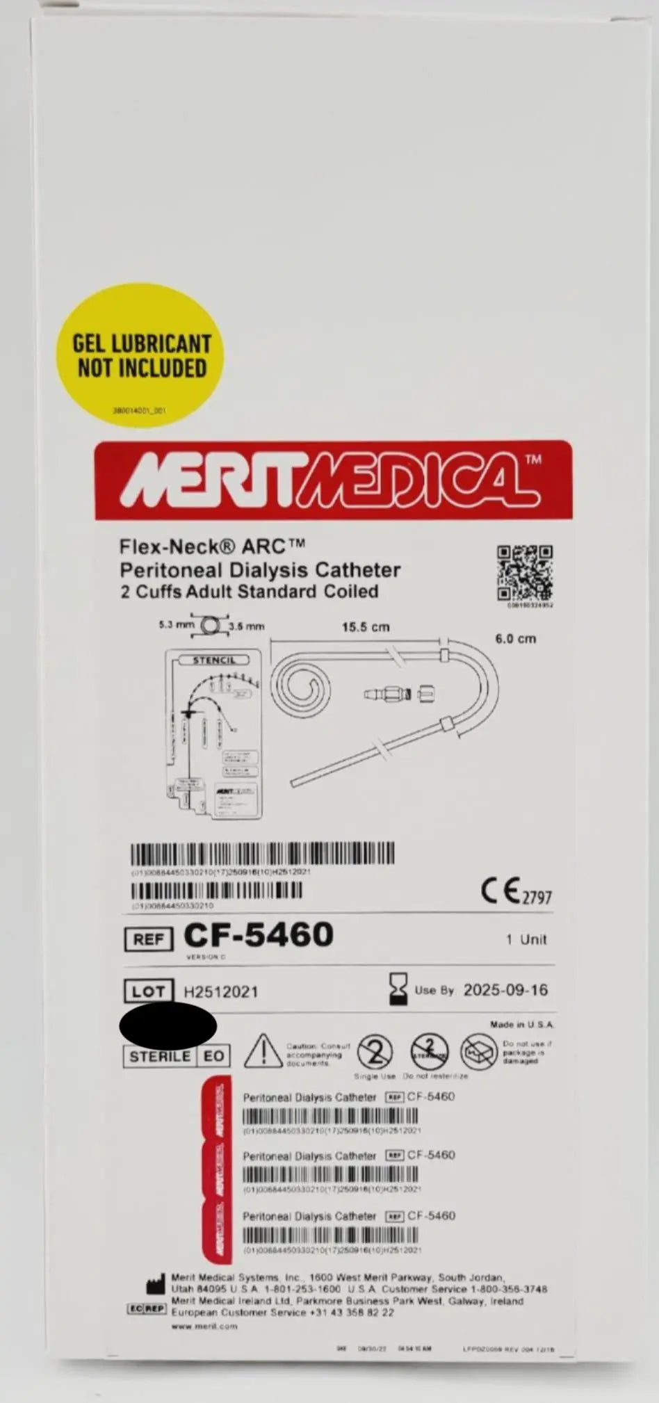 Merit Medical CF-5460 Flex Neck ARC Peritoneal Dialysis Catheter 2 Cuff Adult Merit Medical