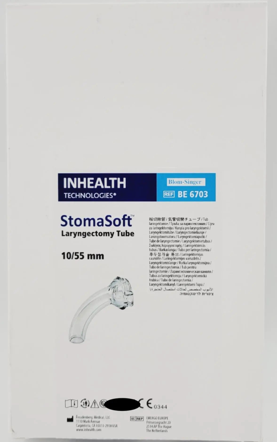 Freudenberg Medical BE 6703 StomaSoft Laryngectomy Tube 10/55mm EXP: 06/20/2026 Freudenberg Medical