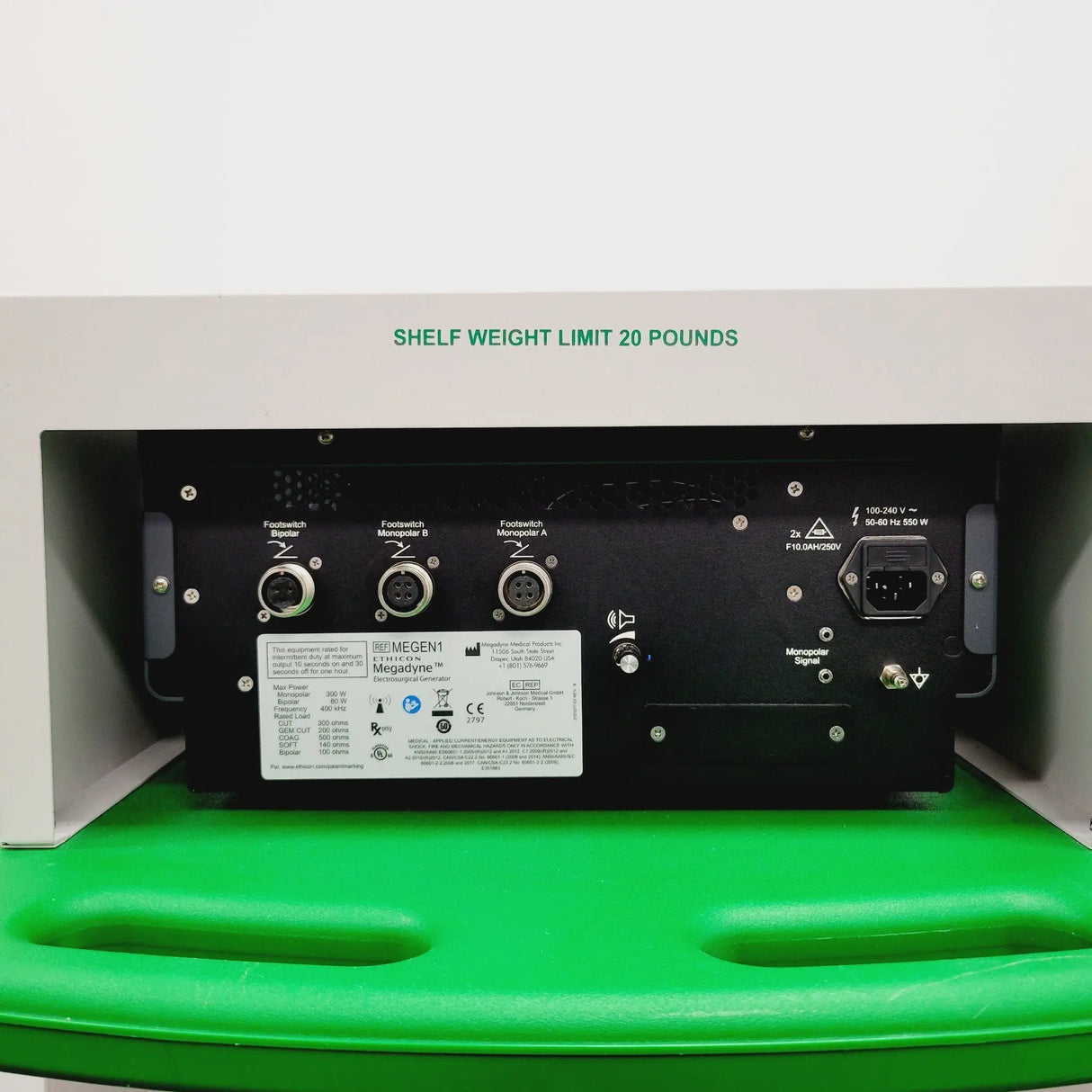 Ethicon MEGEN1 Megadyne Electrosurgical Generator w/ Foot Pedal & Rolling Cart Ethicon