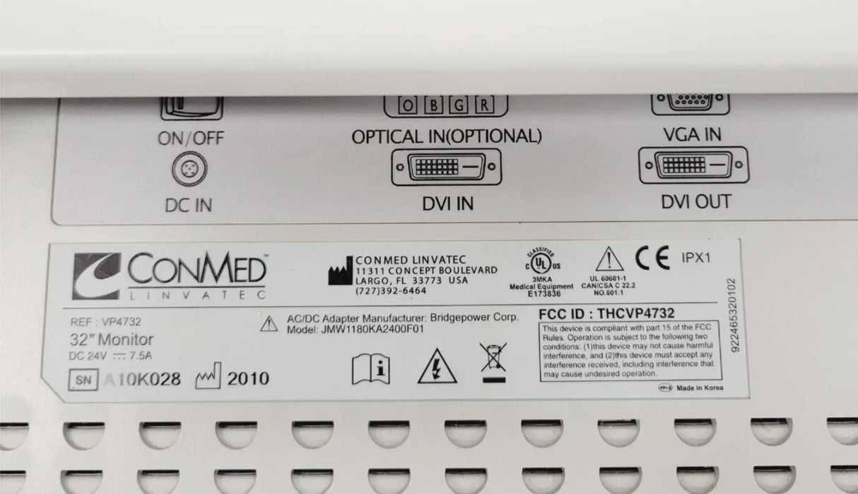 ConMed Linvatec VP4732 32" 1080p LCD Monitor High Definition w/ Power Supply ConMed Linvatec