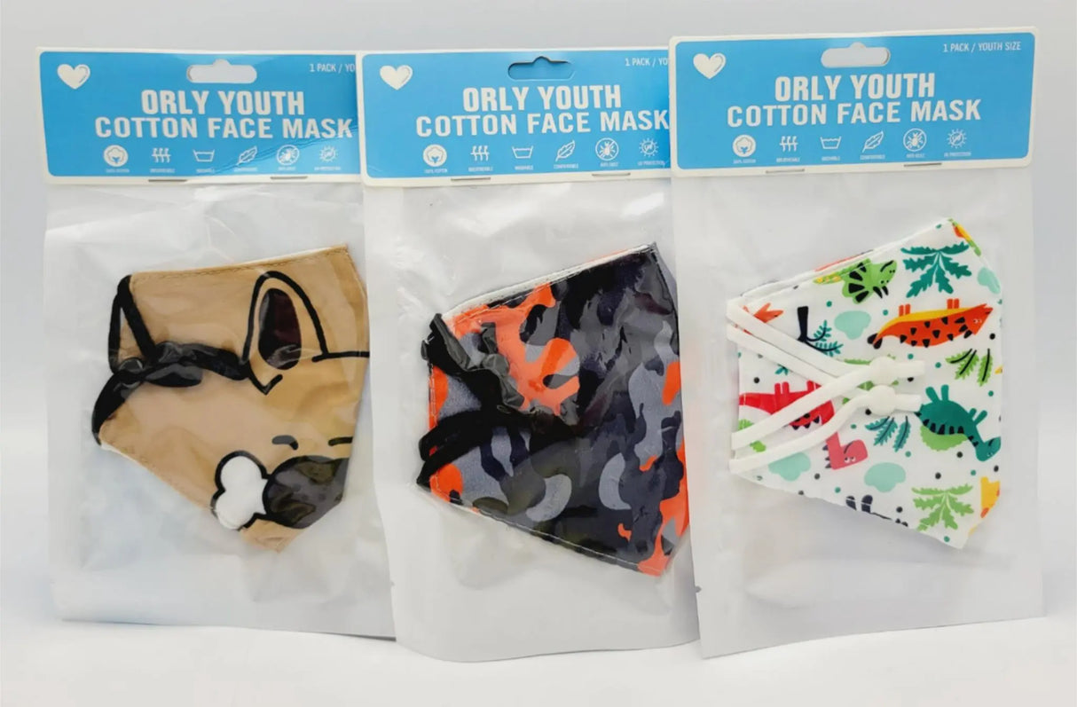 Orly (6 Pack) 100% Cotton Reusable Kids Face Masks Covering Eco-Friendly HB-0044 Orly