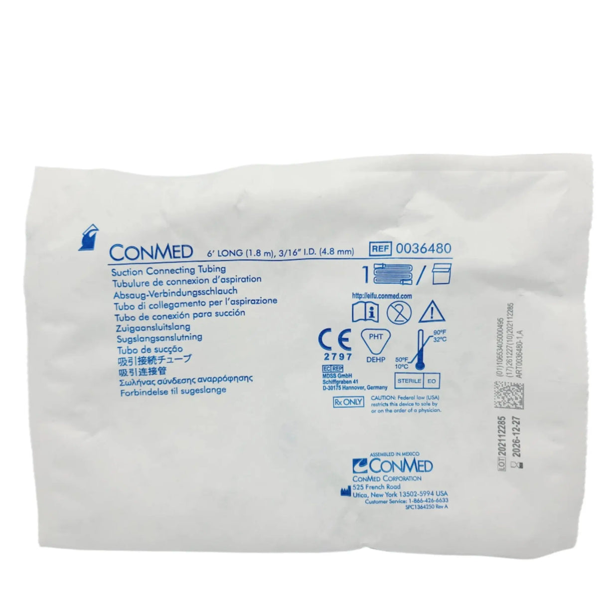 ConMed 0036480 Sterile Suction Connecting Tubing 6' Long Box of 50 ConMed
