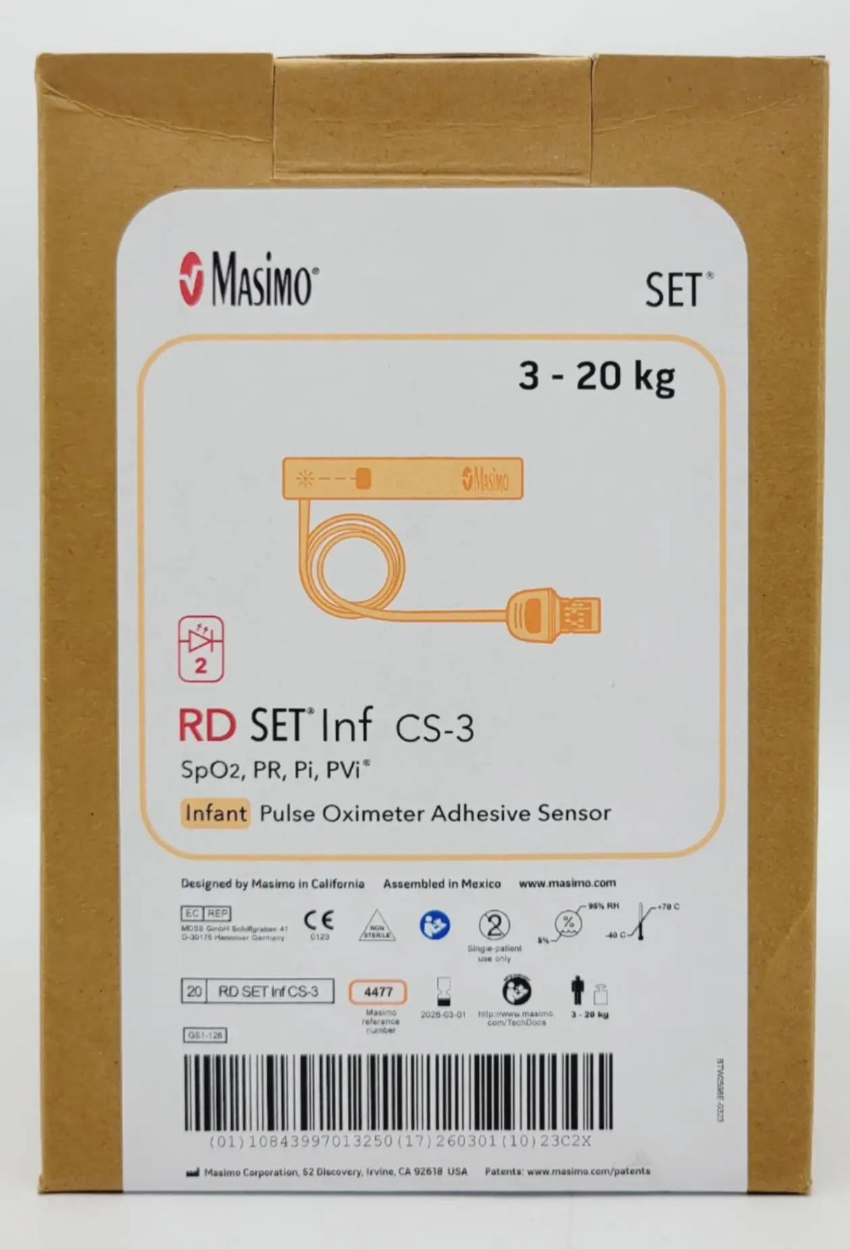 Masimo 4477 Neo CS-3 Infant Pulse Oximeter Adhesive Sensor 20/BX Masimo